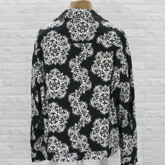 CROFT & BARROW Jacket Oversized Black White Floral Mandala Outerwear XL - Picture 4 of 13